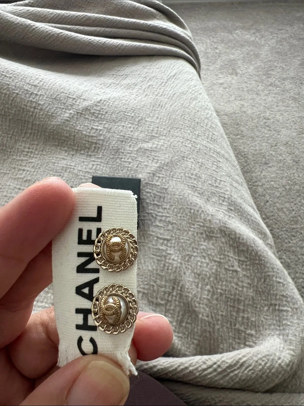 CHANEL Gold CC Rope-Trim Stud Earrings repurposed buttons